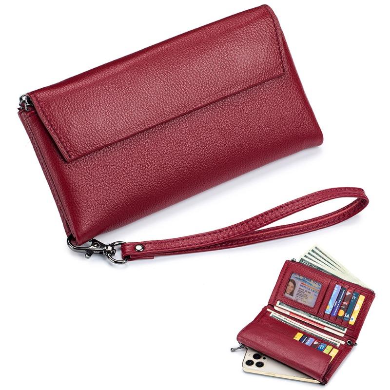 New leather hand-held soft leather long wallet, fashionable and versatile, large-capacity multi-card card bag, can put mobile phone wallet