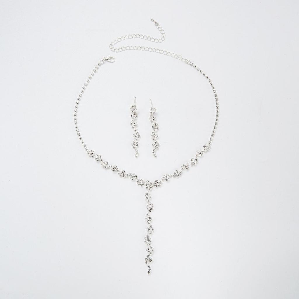 Funkelndes Strass- & Zirkon-Braut-Halsketten- und Ohrring-Set - Elegante Hochzeitsaccessoires