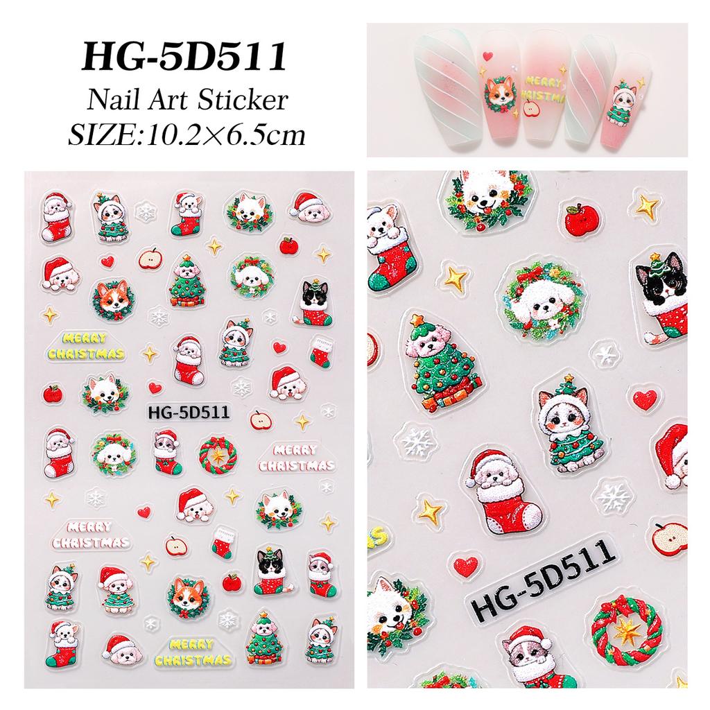 1/5pcs New Christmas Stickers 5D Cute Cartoon Santa Claus Snowflake Festival Tent Small Stickers Nail DIY Decoration Accessories