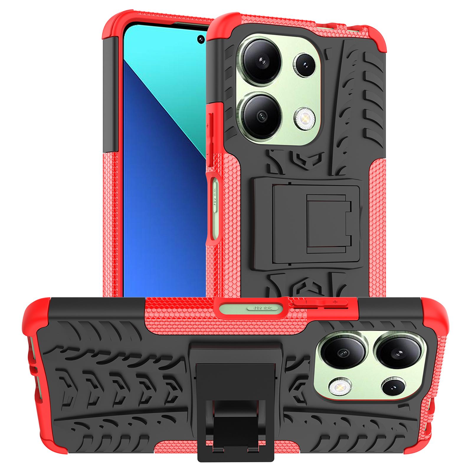 

For Xiaomi Redmi Note 13 4G Kickstand Case PC+TPU Tyre Pattern Protective Phone Cover Red