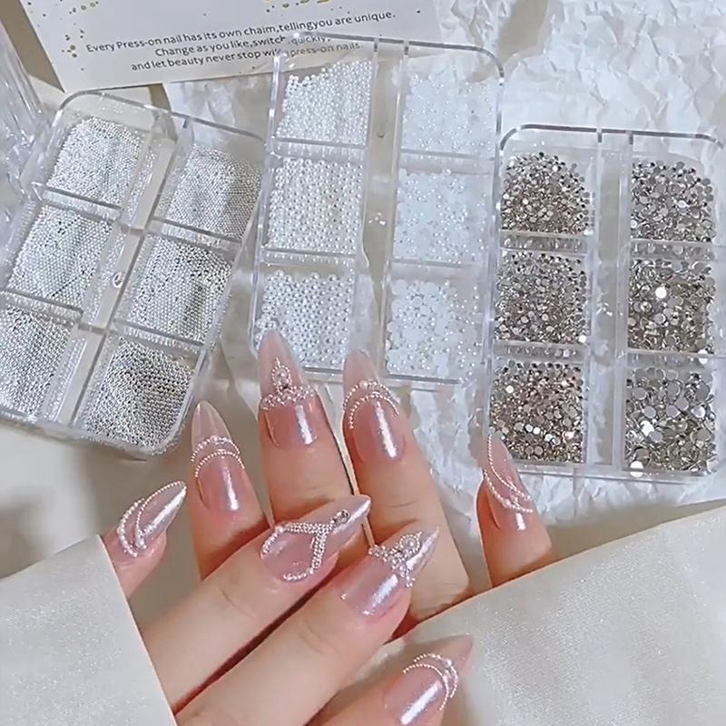 6 Grids Mini Pearl Nail Beads 0.6-2Mm Silver Stainless Beads Jewelry Metal Tiny Balls Diy Charm Accessories Manicure Decoration