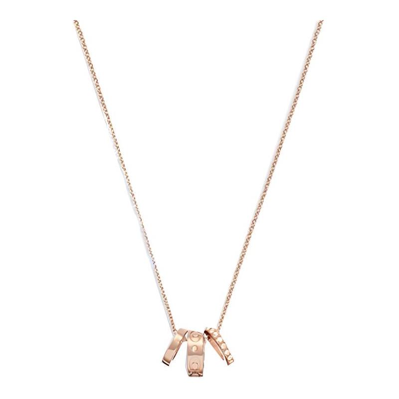 COACH Signature Three Rings Kissing C Series Glass Brass Necklace Women’s Rose Gold