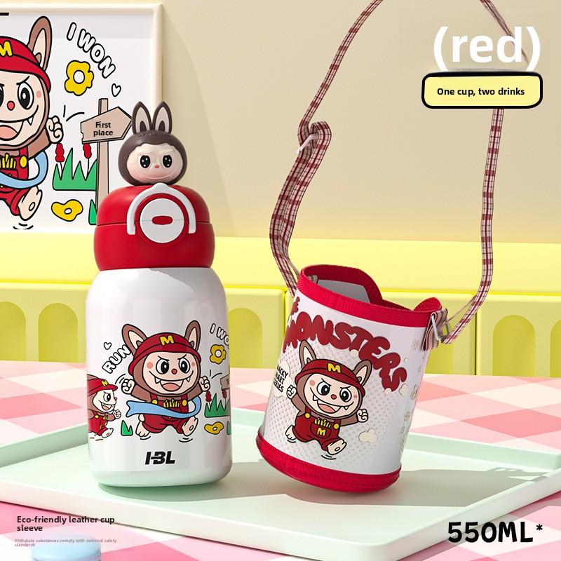 Large Capacity Double Drink 316 Thermos Cup Cute High Value Children's Straw Cup Student Portable Water Cup