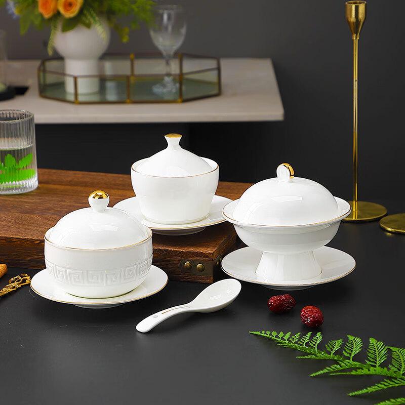 Personal New Bone China Ceramic Stew Pot with Gold Rim