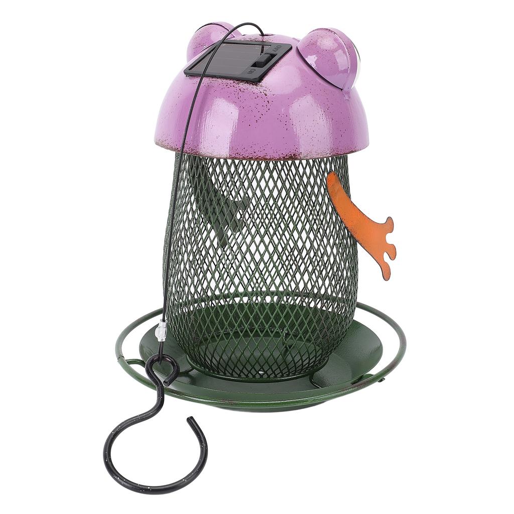 Hanging Bird Feeder with Solar Light Iron Art Frog Decorative Bird Feeder for Outdoor Courtyard Balcony