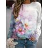 Spring and Autumn Round Neck Flower Butterfly Pattern 3D Printed Top Fashionable Casual Long Sleeved Women's T-shirts