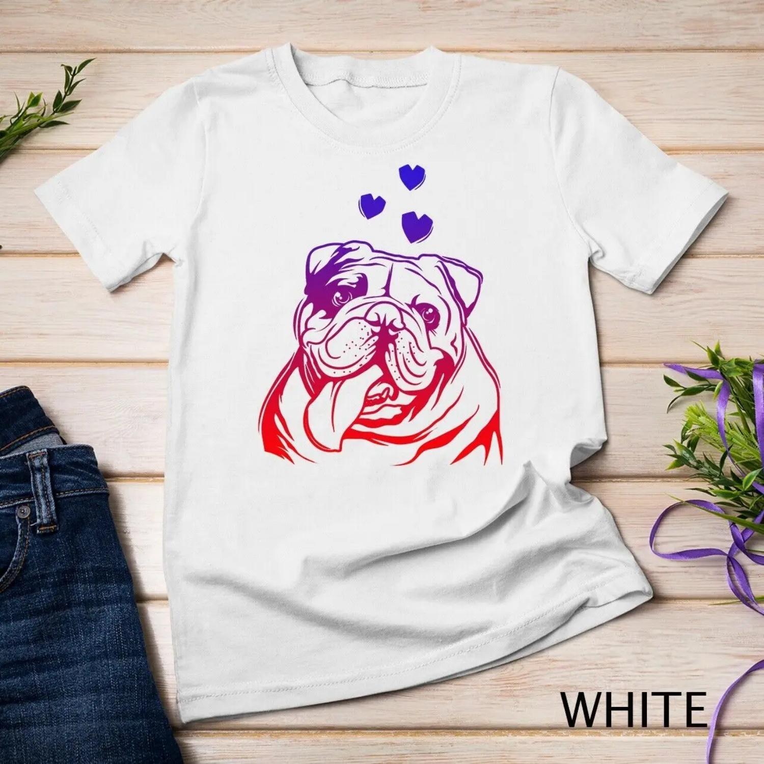 Colorful English Bulldog Love Cute Bully Dog Mom Funny Womens T shirt S