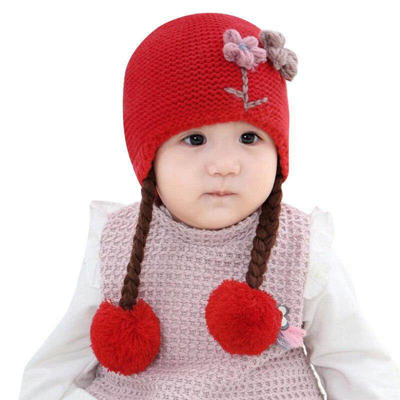 

Зимняя теплая шапка для маленьких девочек, вязаная шапка с цветочным узором и шариком, детская повязка на голову, утеплитель One Size