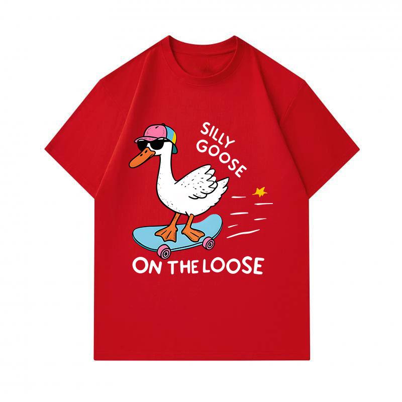 Men's 100% Cotton Crew Neck Short Sleeve T-Shirt, Funny Silly Goose Skateboarding Print Casual Summer Tee, Lightweight Breathable Loose Fit Top for Da