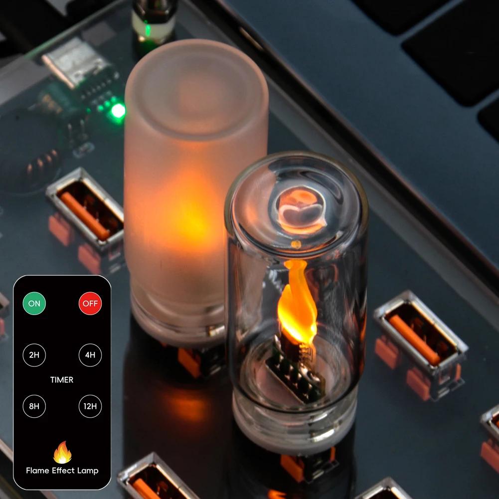 Remote Control Car USB LED Flame Type Night Light Frosted Clear Glass Flickering Candle Decorative Touch Control Mood Lighting