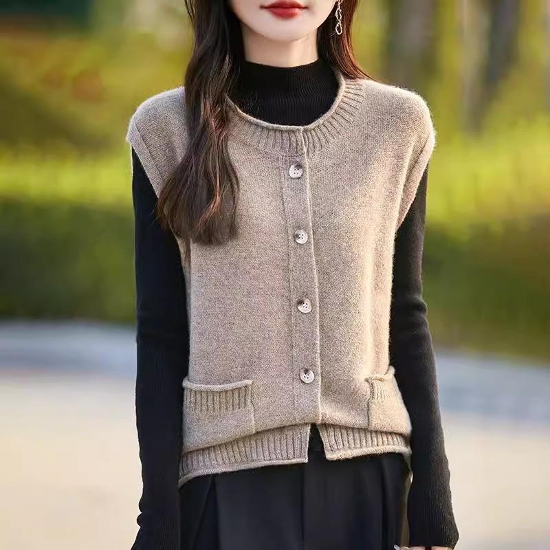 New Round Neck Lazy Style Vest In Spring and Autumn Soft Loose Casual Knitted Sweater Vest Sweater Women's Waistcoat