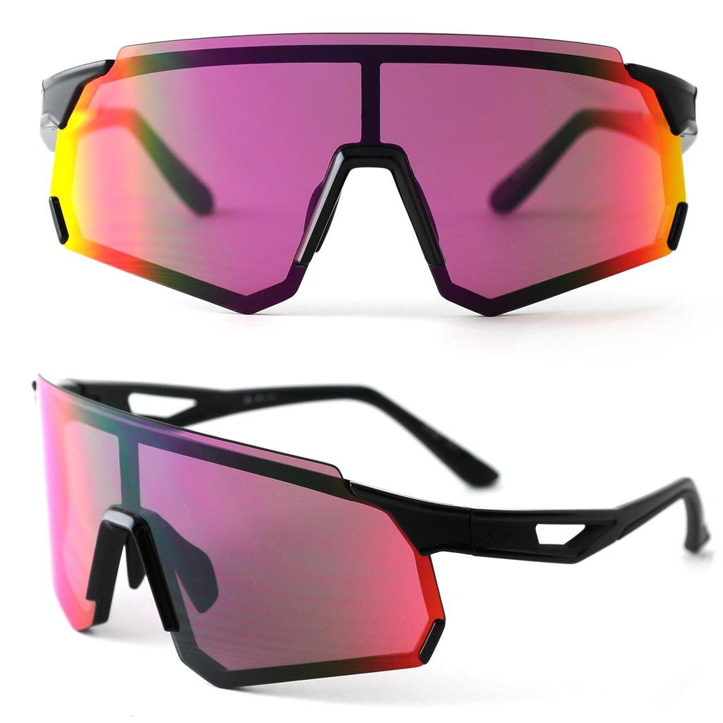 Sports Black Matte Mirror Lens with Red Ribbon A-Fit Men's Sunglasses, Mirror, AF-806-C2