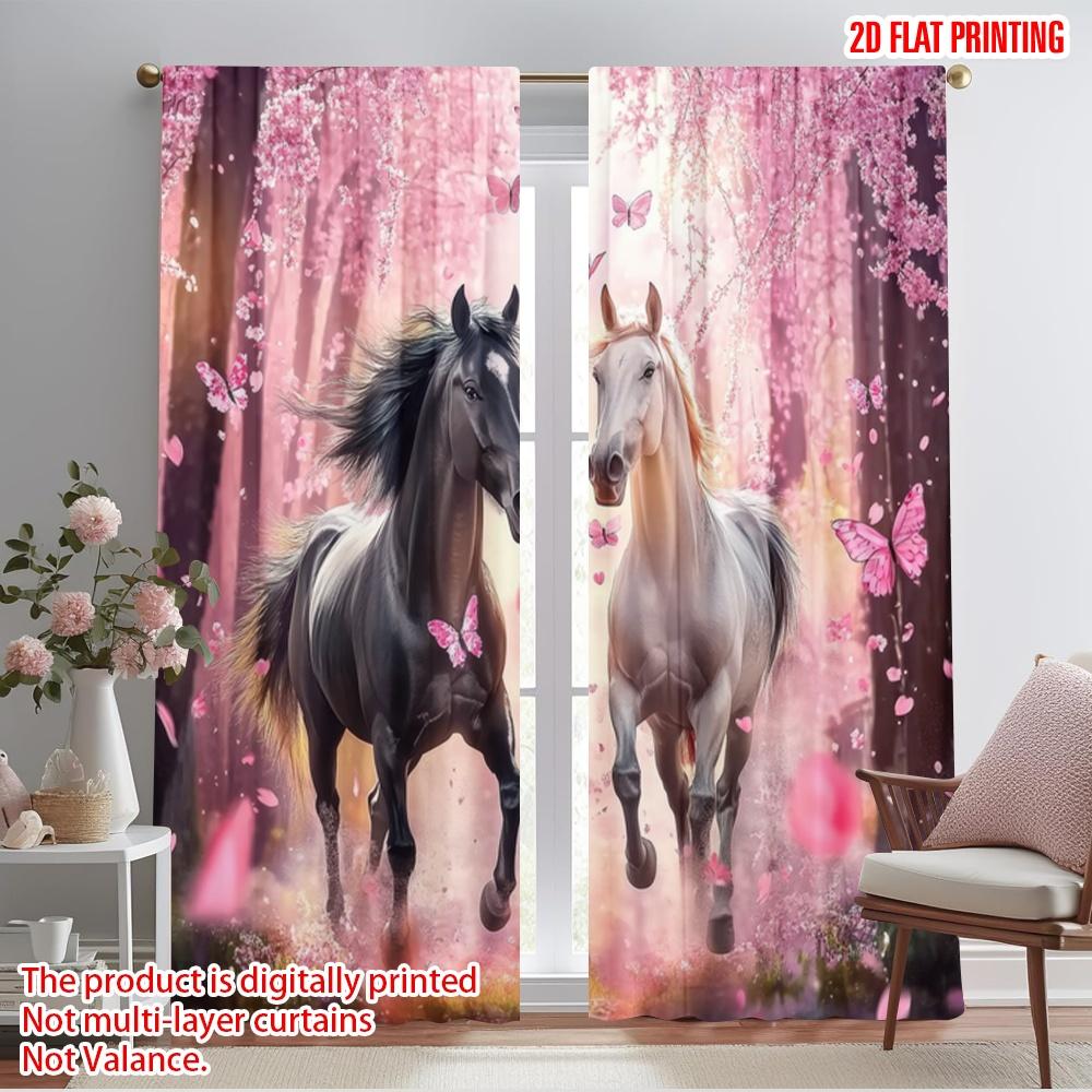 

2 шт., шторы с 2D-принтом, Весенний галоп, 100% полиэстер (без удилища) Уличные украшения для спальни, офиса, гостиной, 52.50×116.00 CM 2pcs