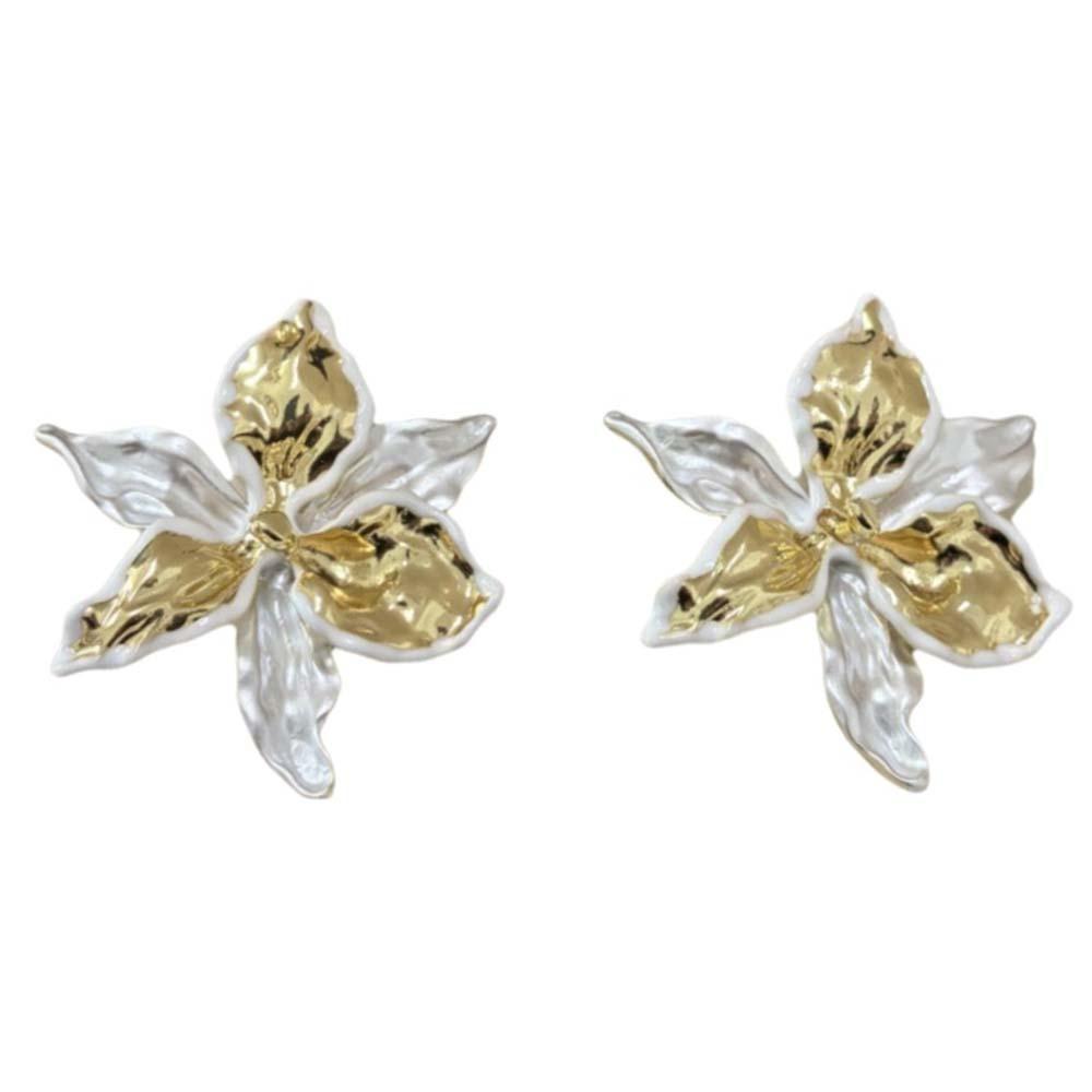 1 pair Zinc Zinc Alloy Golden and Silver Earrings Luxury Metal Flower Ear Studs Enamel Iris Earrings  Holiday