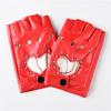 Women Heart Cutout Rhinestone Fingerless Gloves, Punk Faux Leather Half Finger Gloves for Dancing, Cosplay, Biking, Party, Performance