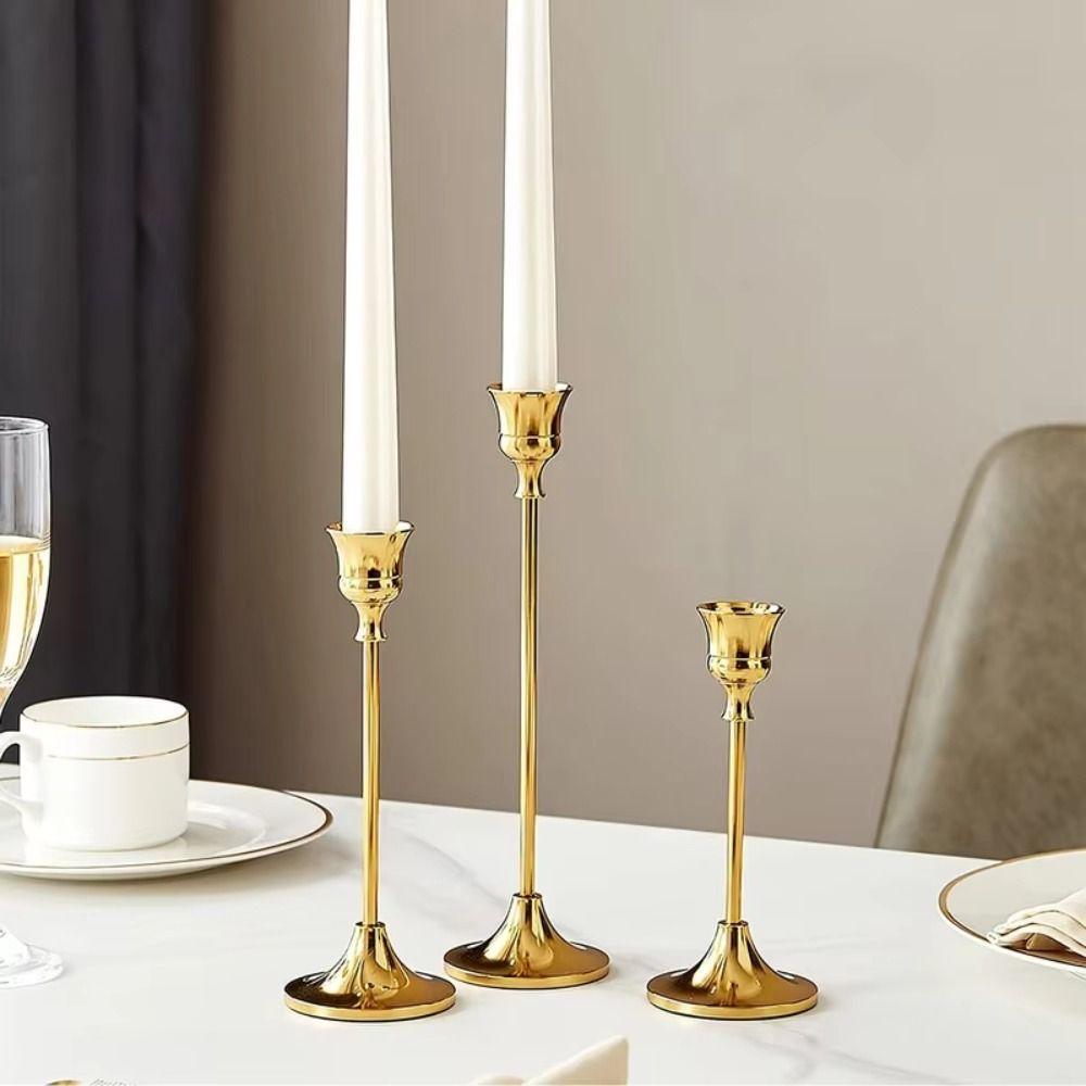 3Pcs European Style Romantic Candle Stand Gold Plated Wedding Candelabra Set Home Decor