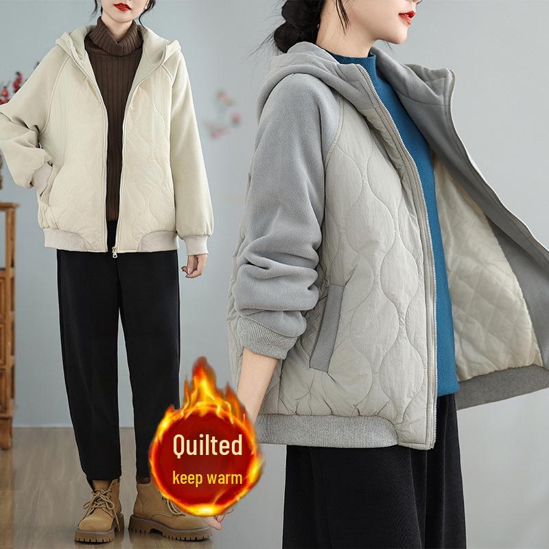 New Autumn/Winter Women's Korean-Style Thickened Hooded Jacket - Simple, Fashionable, and Warm.
