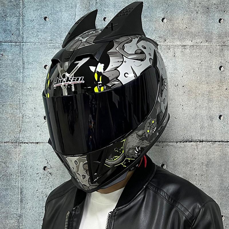Jiekai Electric Vehicle Bike Helmet Men's and Women's Full Helmets Four Seasons Double Mirror Bluetooth Personalized Helmet Grey Party