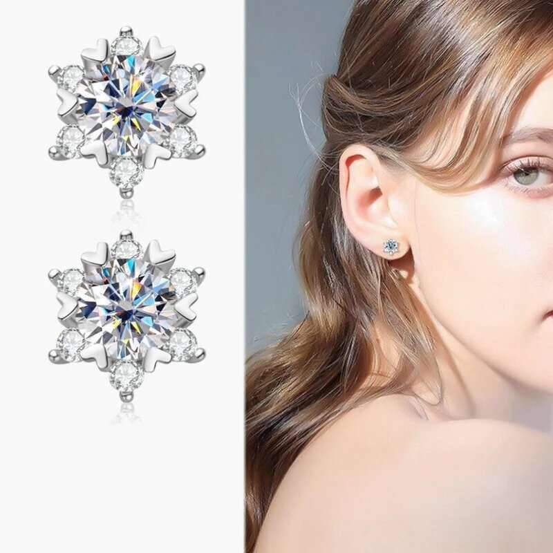 S925 Silver Moissanite Snowflake Earrings For Women, Fashionable And Classic 6-claw Design As A Valentine's Day Gift For Friends