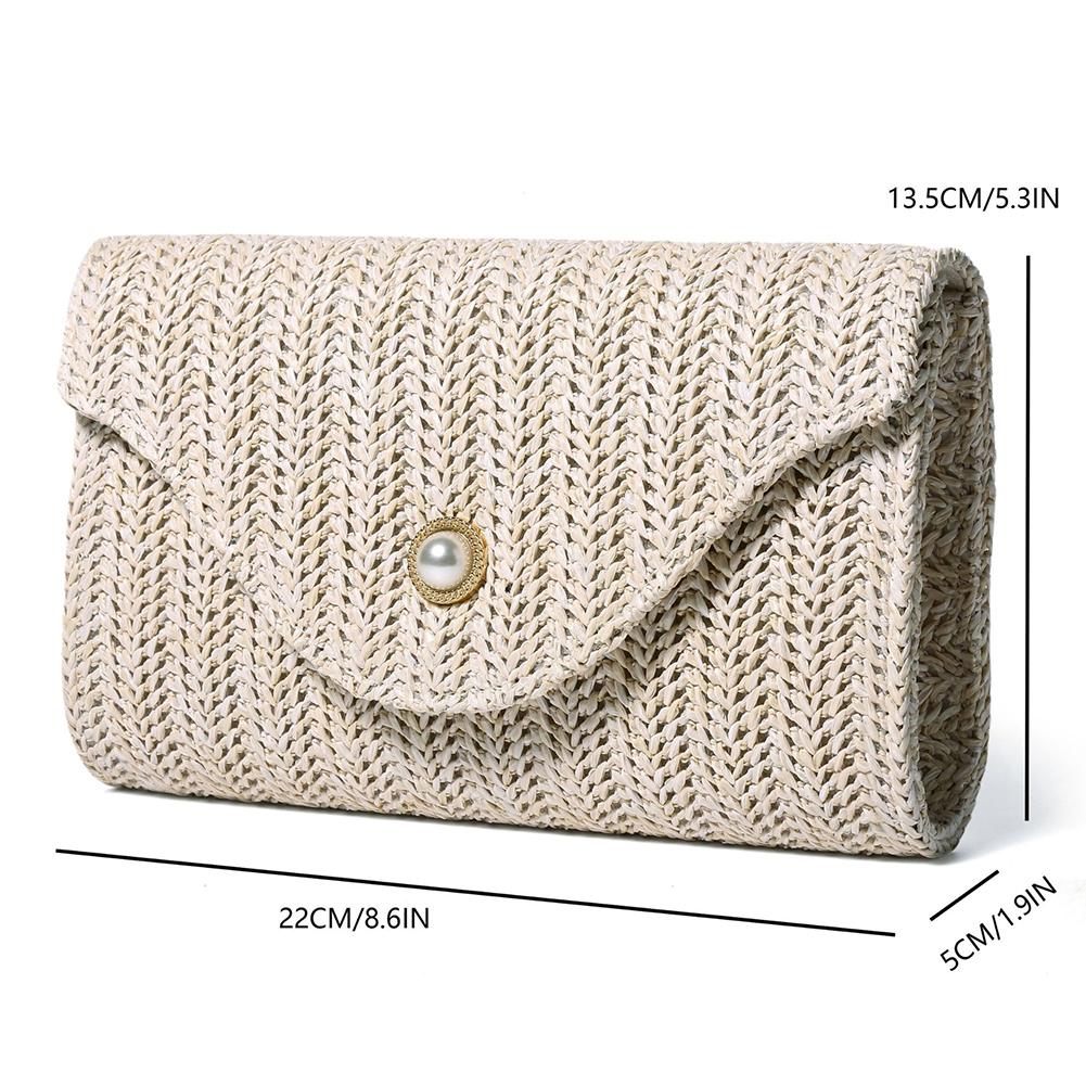Women Straw Woven Bag Chic Hobo Bag Chain Strap Summer Beach Bag (White)