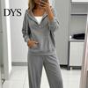 Breathable Autumn Sweatshirt Women Corduroy Hoodie with Kangaroo Pocket, Solid Color Long Loose Fit Top Sleeves Pullover Sweatshirt, Button