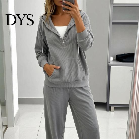 Breathable Autumn Sweatshirt Women Corduroy Hoodie with Kangaroo Pocket, Solid Color Long Loose Fit Top Sleeves Pullover Sweatshirt, Button