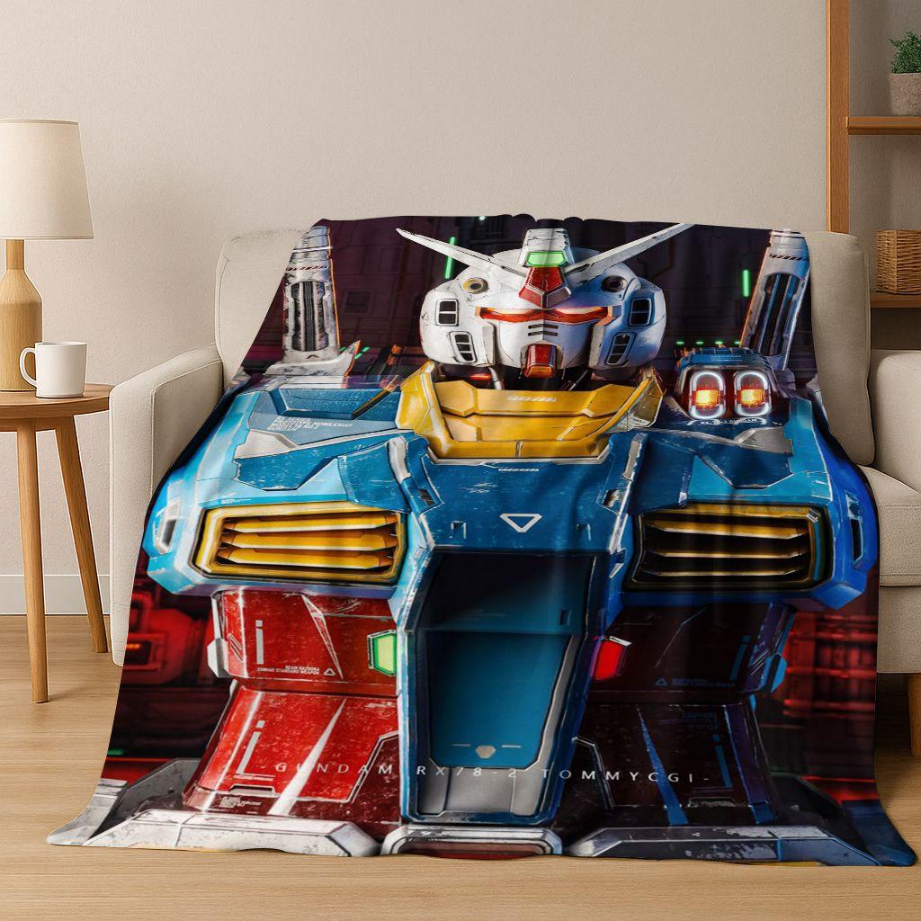 26 Style Gundam Cartoon Robot Flannel Blanket,Warm and Cozy Soft Throw Blanket for Home Bedroom Bed Sofa Picnic Office Cover