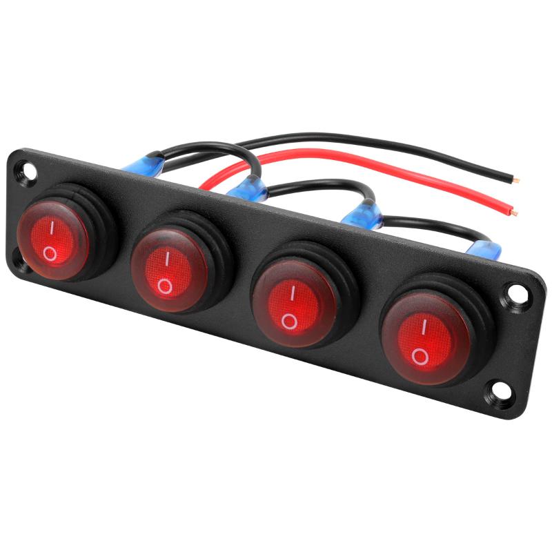 2.Switch Panel 1-6 Gang 12V for Boat, Truck, Automotive: On-Off Rocker Toggle with Red LED Light, Waterproof
