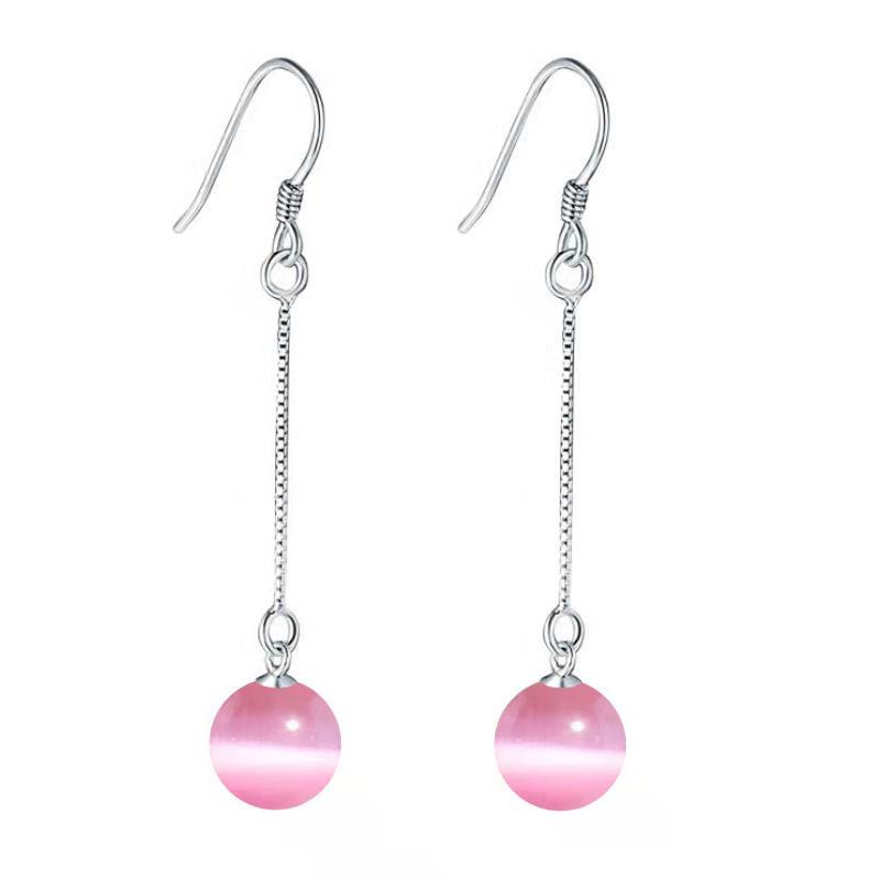 Summer 2024 Green Agate & Yellow Cat's Eye Stone Pink Gem Earrings for Women