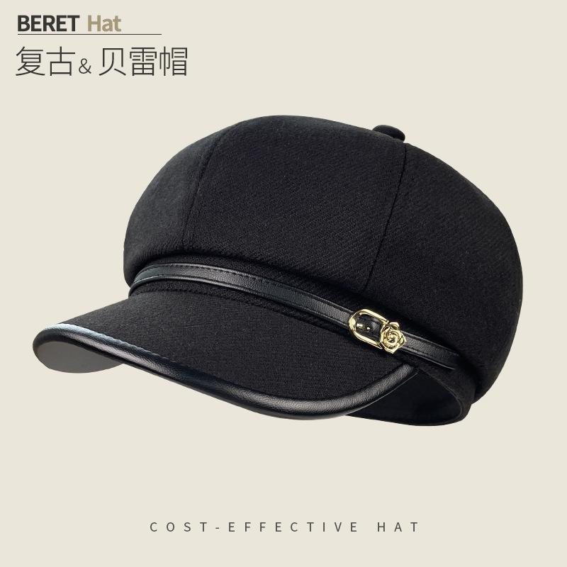Retro Versatile Woolen Beret Showing Face Ducktongue Octagonal Hat Children'S Warm Windproof Newsboy Hat