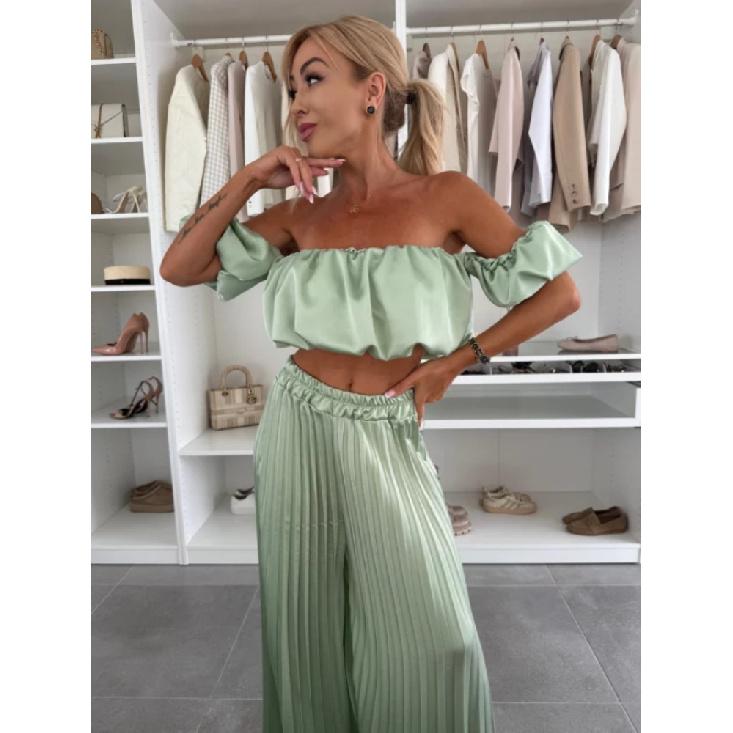 Eleganter einfarbiger Sommer-Neuzugang Damen Langarmweste und plissierte Hose Set Modisches und stilvolles Outfit