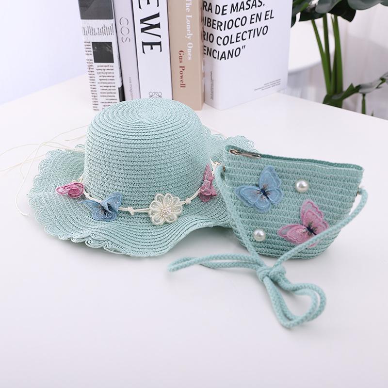 Summer Girl Princess 2pcs a Sets Sun Hat +bags Child Baby Casual Beach Butterfly Panama Caps for Holiday Party