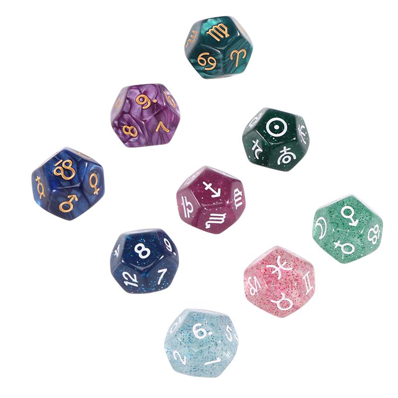 ABUO-9Pcs Pearl 12-Sided Astrology Zodiac Signs Dice For Constellation Divination Creative Multi Sided Dice Type A