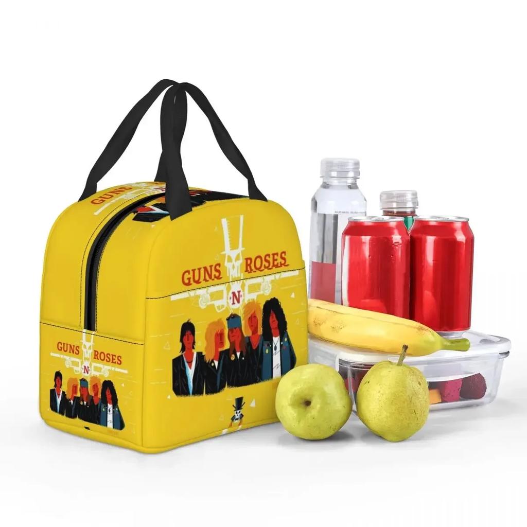 G-Guns-S N-N-S R-Roses-S Insulated Lunch Bag for Women Kids Leakproof Food Boxes Thermal Lunch Box Tote