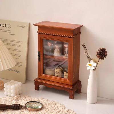 Fashion Wooden Vintage Dust-proof Desktop Storage Cabinet Restaurant Decoration Display Stand Cosmetics Hand Storage Box