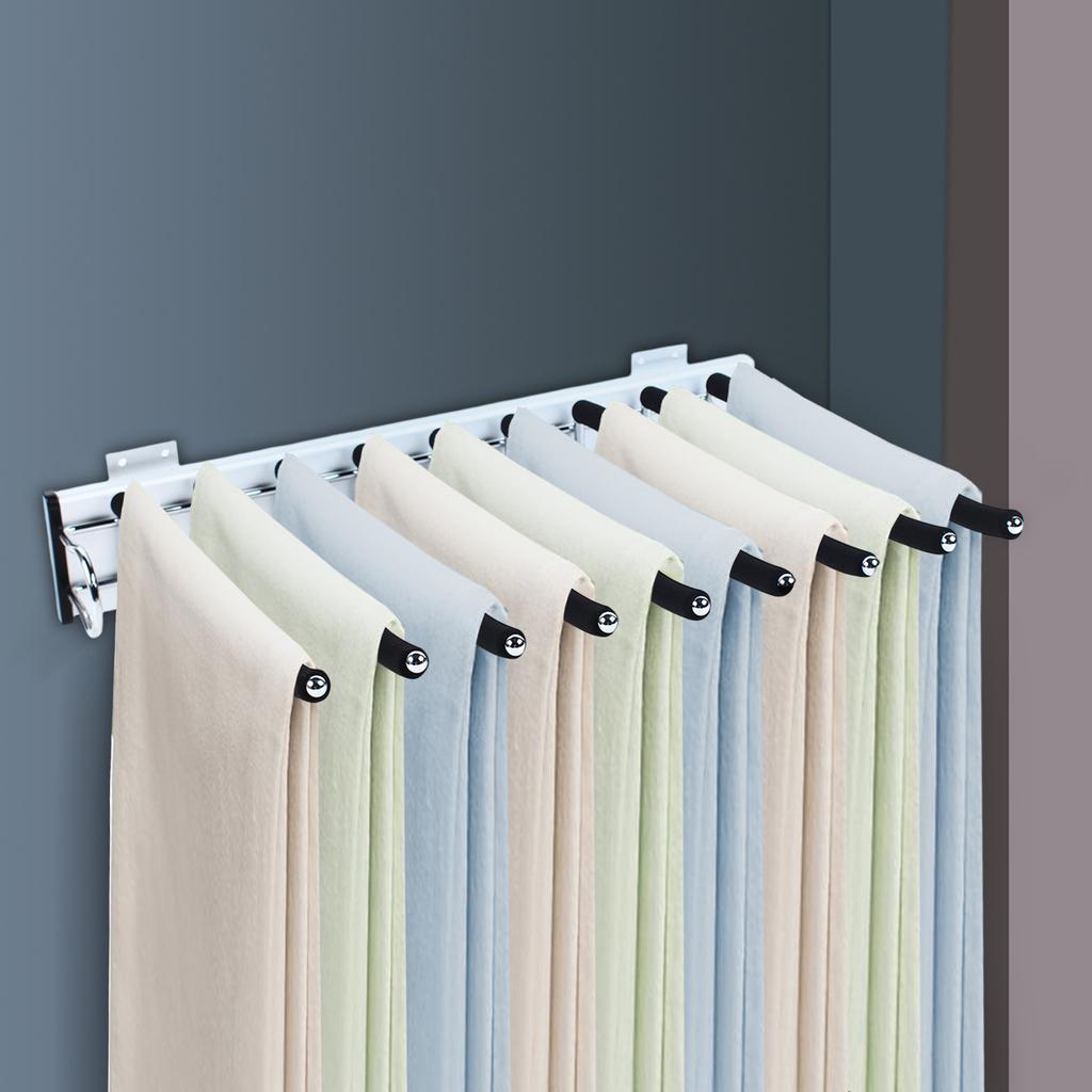 Pull Out Trousers Rack Steel Pull Out Pants Rack Pants Hanger Bar Clothes Organizers for Closet for Space Saving and Storage