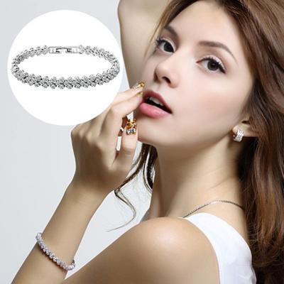 Bracelet Cubic Zirconia Stones Inlaid Luster Bracelet Allergy-Free Adjustable Length Lobster Clasp Bracelet Sparkling Jewelry Gift