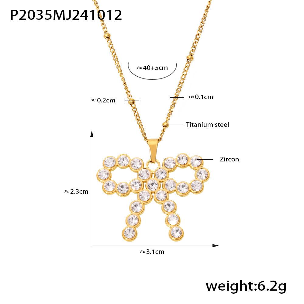 Qiong Yao Pearl Zirconia Bow Tie Necklace: Gold-Plated, Fade-Resistant Titanium Steel Sweet Jewelry