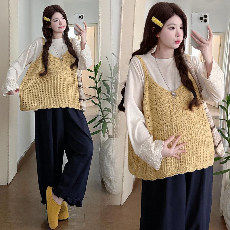 

2026 Spring Korean Patchwork Lace Top & Wide Leg Pants Set with Pig Nose Buckle M