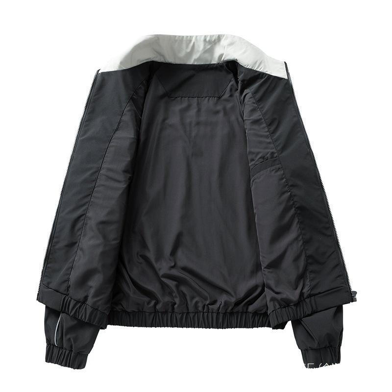 Men's Color Block Windbreaker Jacket, Stand Collar Zip-Up Track Jacket with Reflective Stripes, Casual Lightweight Outerwear for Spring & Autumn