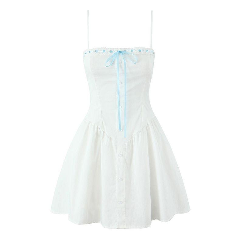 

Missc Blue Fazhi White Dream Mirror Pure Desire Sweet Bow Bandage Vacation Style A- line Sling Dress White Dress Blue method Gardenia White Dream Mirror L