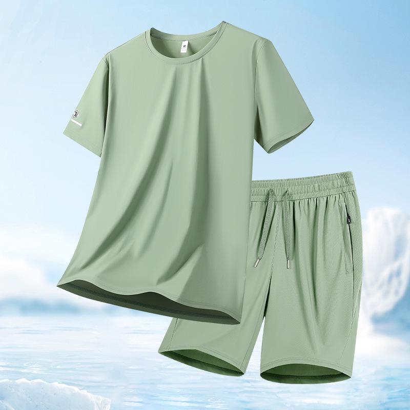 Men's Ice Silk Quick-Dry Sports Set - 2026 Summer Loose Fit Plus Size Breathable Short Sleeve & Shorts