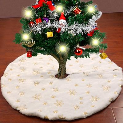 Christmas Tree Skirt Sequin Snowflakes White Plush Mats Navidad Plush Skirt Xmas Tree Base Mat Ornament New Year Christmas Decor