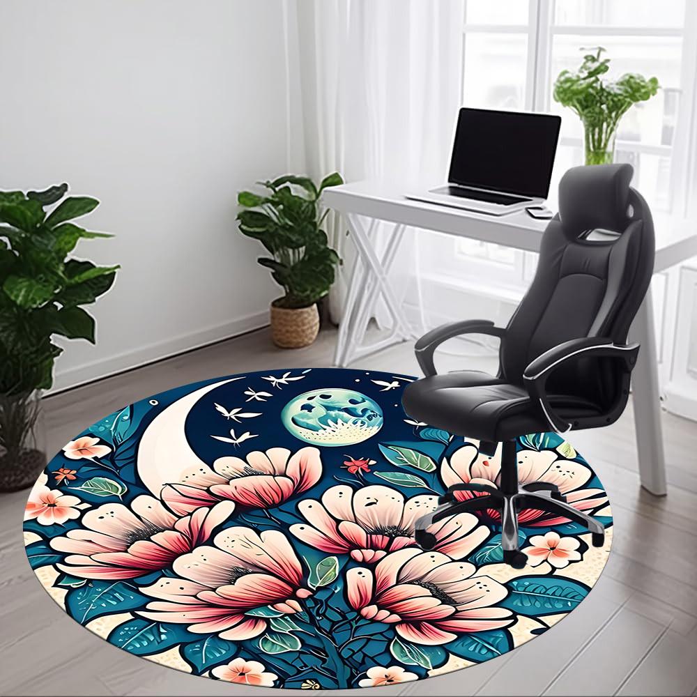 1pc Floral Fantasy Office Round Area Rug, Under Office Chairs Bedroom Living Room Home Decor, Room Deco