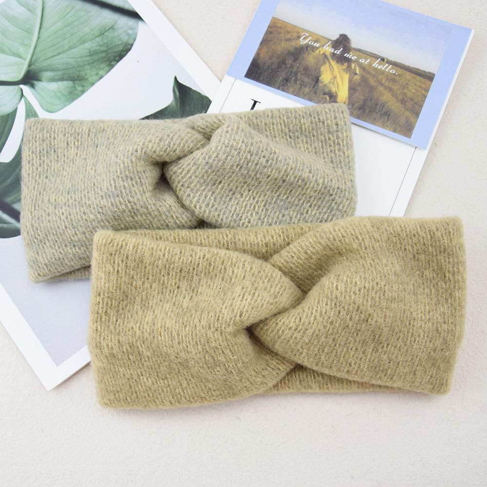 New Wool Knitting Cross Wide Headbands Winter Ear Warmer Soft Elastic Mohair Headwrap Turban For Women Girl Hair Accessories
