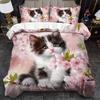 Cat Bedding Set Animal Duvet Cover Set Cartoon Comforter Cover Bedroom Decor Guest Room 2/3pcs 2D Pink Flat Printing