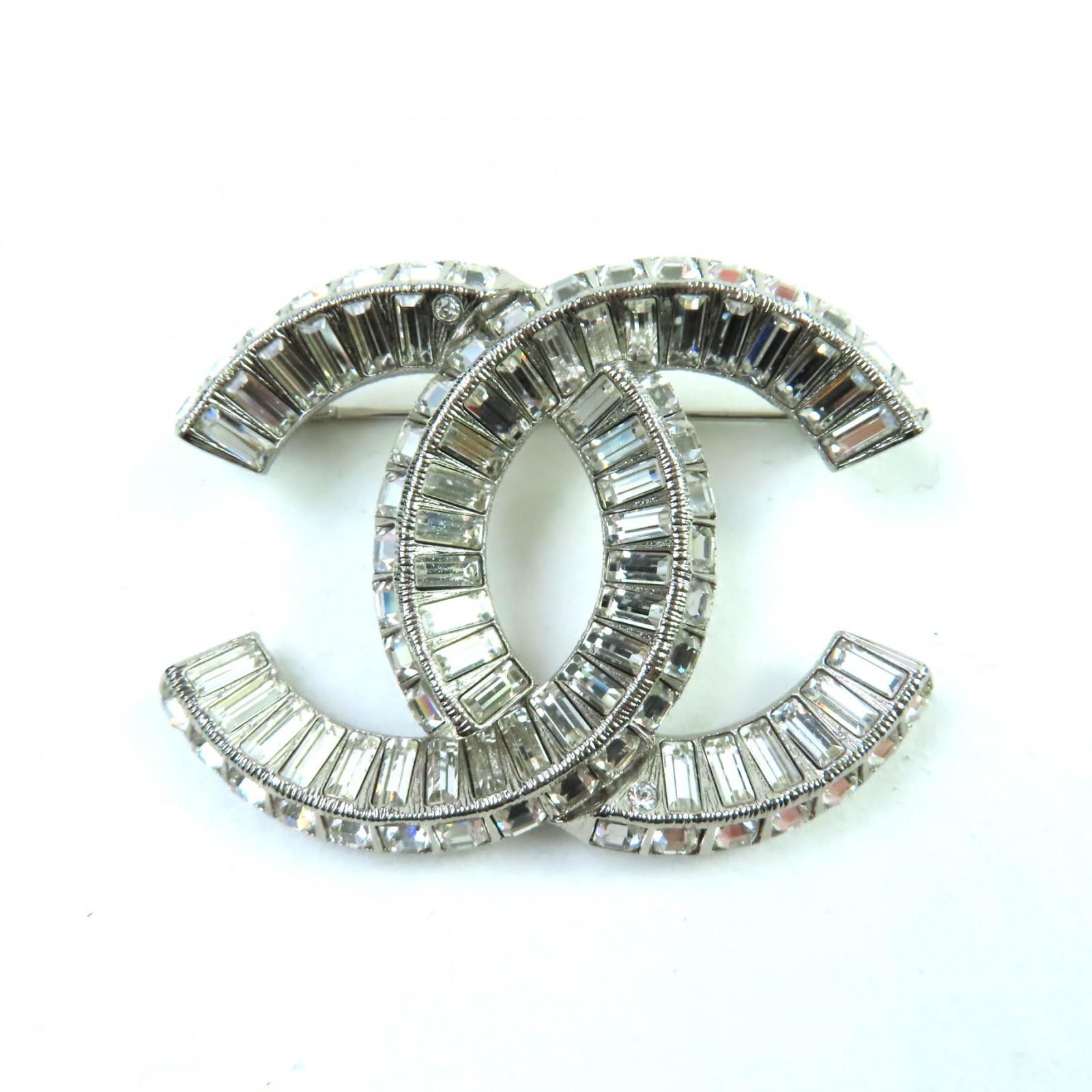 

CHANEL Brooch Rhinestone COCO Mark Silver Women A23V A63085 Used