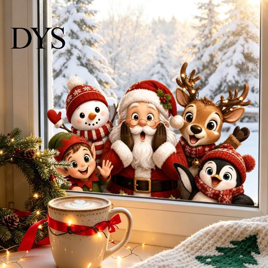 Waterproof Glass Decals Christmas Window Stickers, Static Cling Santa Claus Snowman Reindeer Decals, Easy Apply Stickers Holiday Clings for