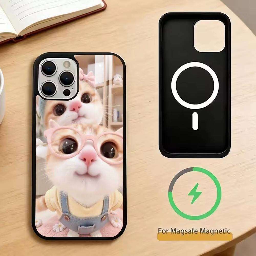 Funny Cute Cat Phone Case For iPhone17,16,15,14,13,12,11 Plus,Pro Magnetic For Magsafe Wireless Charging