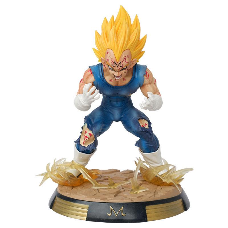 Dragon Ball surrounding FC squatting Vegeta figure, battle form, battle damage Wukong statue model Super Saiyan